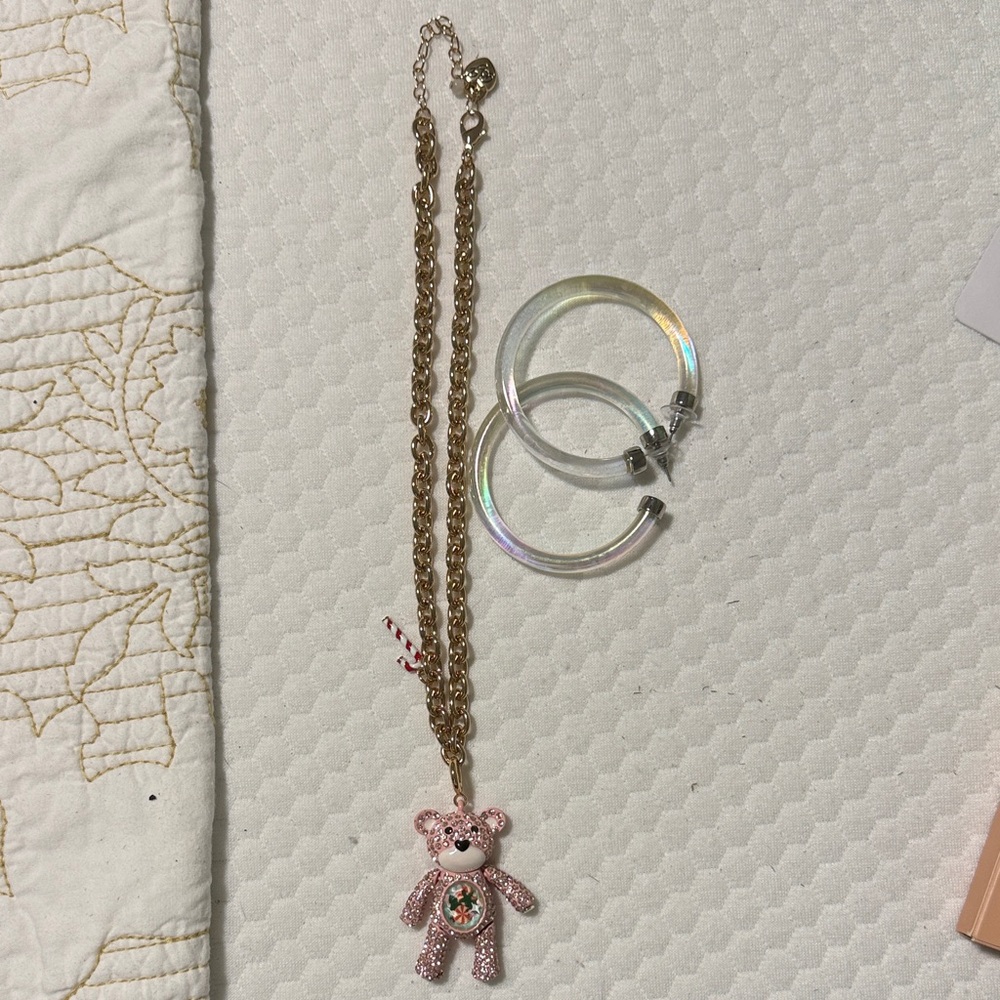 BETSEY JOHNSON Pink Crystal Bear Pendant Necklace - Picture 3 of 3